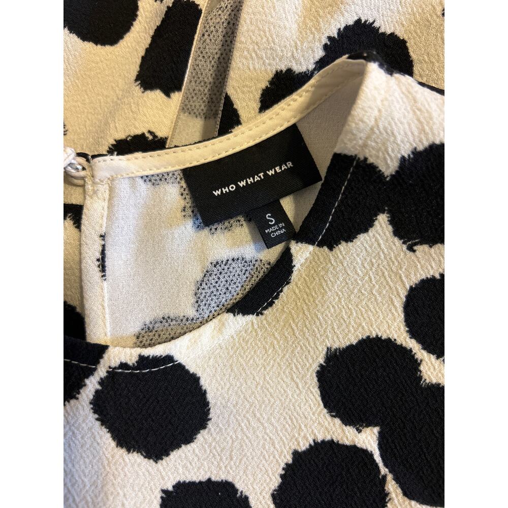 Who What Wear | Black/Cream Drop Waist Polka Dot Dress | Small - Picture 14 of 15